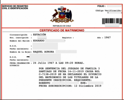 certificado de divorcio registro civil chile