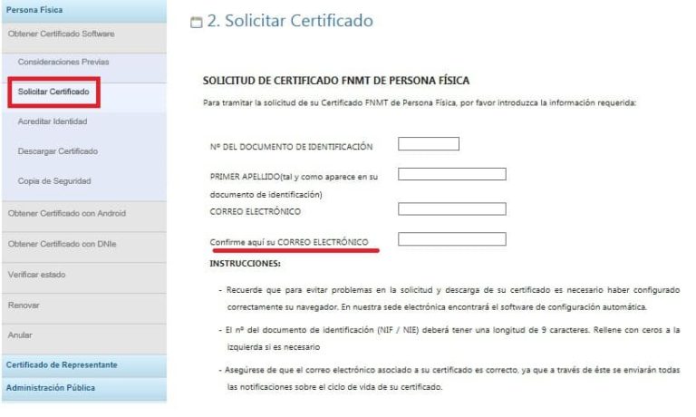 solicitud certificado electrónico persona fisica
